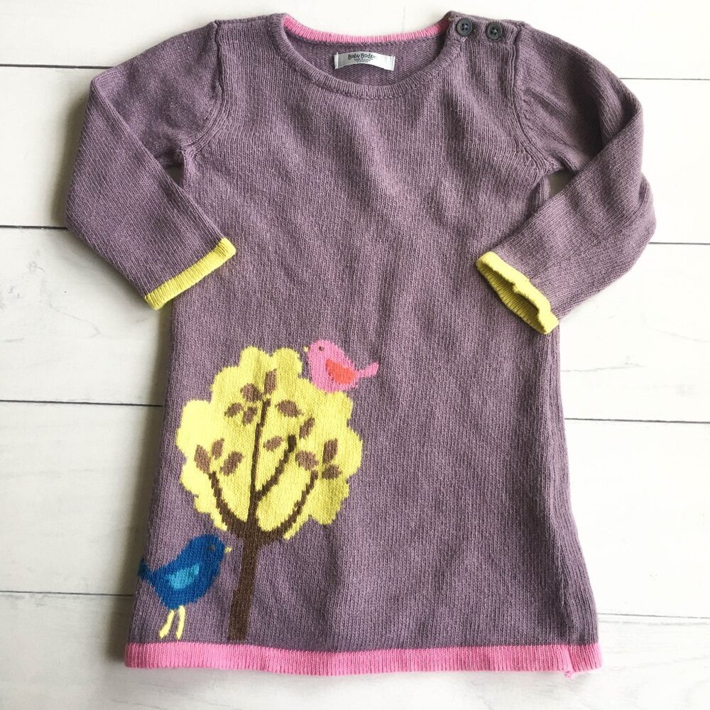 Mini Boden Purple Dress with Bird Design